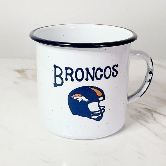 Denver Broncos Blue White Enamel Tin Metal Mug - Picture 2 of 4